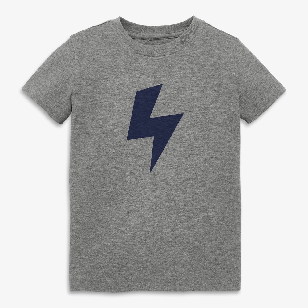 Gray Kids Shirt with Navy Lightning Bolt